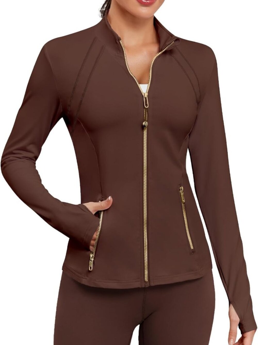 Fitted Women's Athletic Jacket - Zip Up Track Coat for Running & Workouts